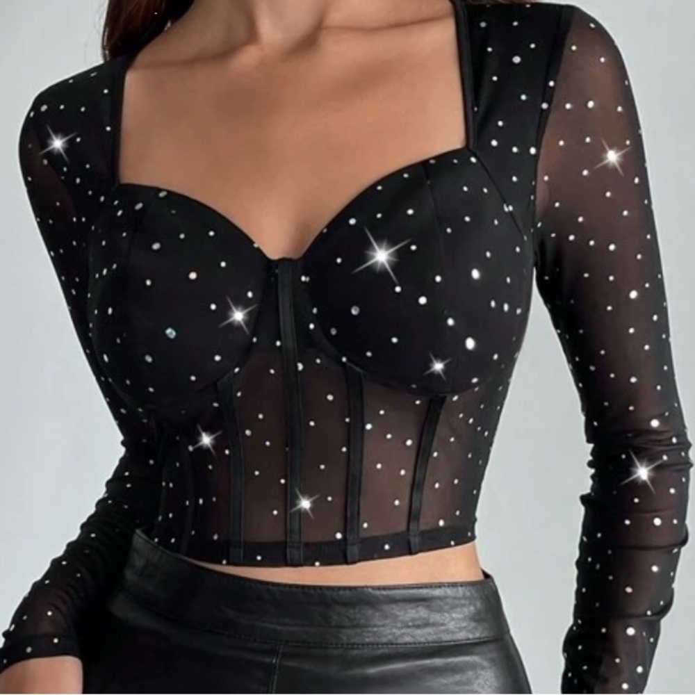 SHEIN Black Sheer Sparkle Blouse
